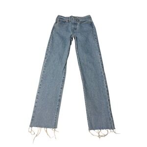 Levis Premium Big E Wedgie Straight Jeans Light Wash Raw Hem Womens 24x28